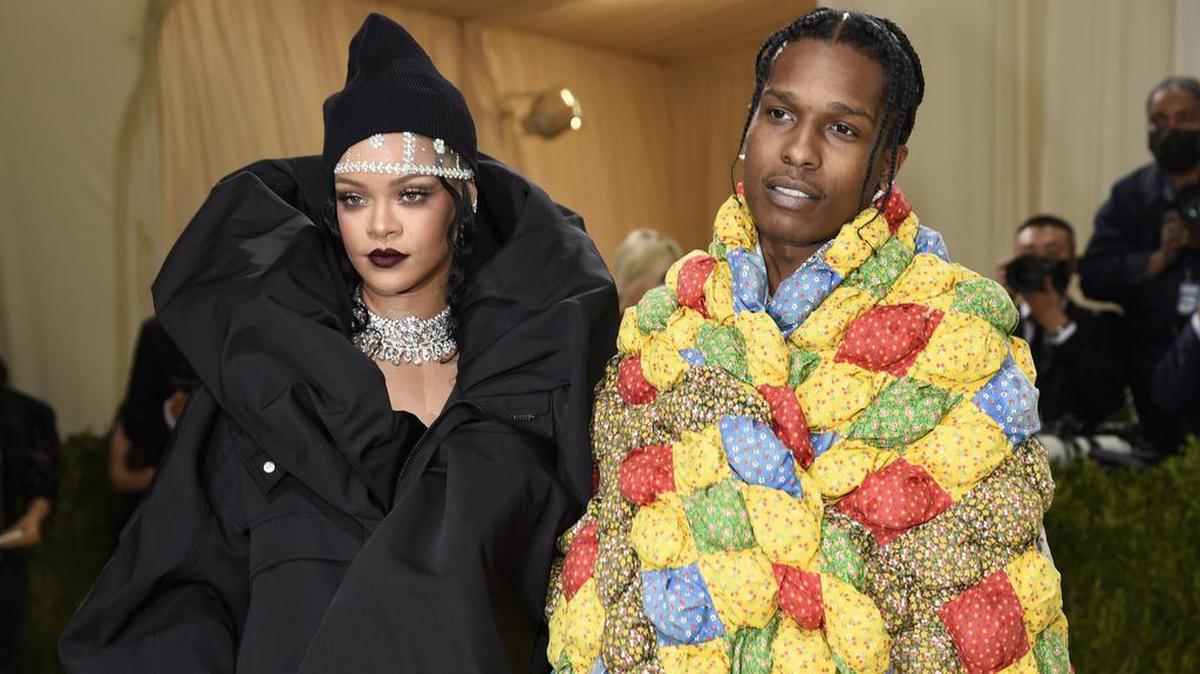 In a file photo, Rihanna and ASAP Rocky attend The Metropolitan Museum of Art’s Costume Institute benefit gala celebrating the opening of the “In America: A Lexicon of Fashion” exhibition on Monday, Sept. 13, 2021, in New York.