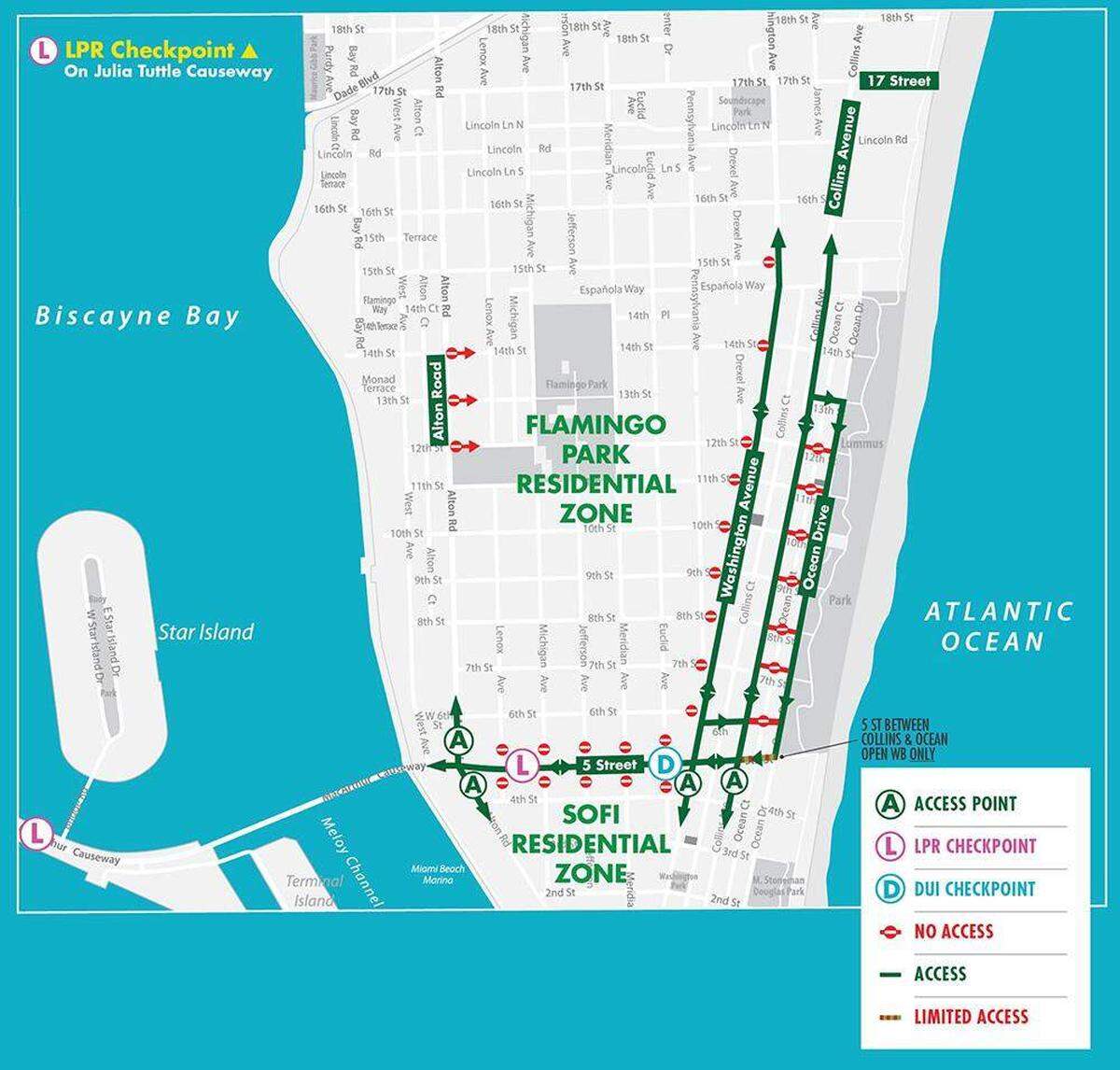 Plan de tráfico de Miami Beach para las vacaciones de primavera de marzo de 2026. Ciudad de Miami Beach
