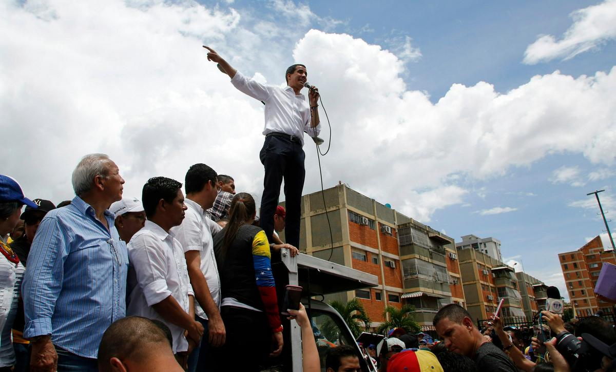 Venezuela’s opposition leader and self-proclaimed interim president, Juan Guaidó, addresses supporters during a rally in Barquisimeto, Venezuela, on, May 26, 2019. The Venezuelan government and opposition have returned to Norway for a mediation effort aimed at resolving the political crisis, after months of escalating tension between Venezuelan President NicolÃ(degrees)s Maduro and GuaidÃ³, the U.S.-backed opposition leader. (AP Photo/Leonardo Fernandez)