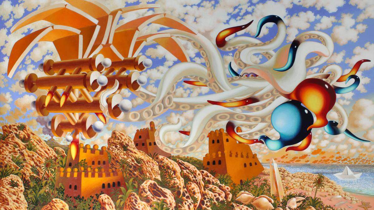“Los Antagonistas”, 2022, canvas en acrílico 36 x 60, del artista cubano Ramón Alejandro.