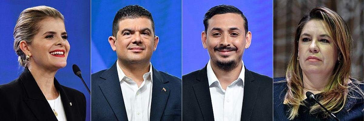 Los candidatos presidenciales de Costa Rica (de izquierda a derecha): Laura Fernández del Partido Pueblo Soberano; Álvaro Ramos del Partido Liberación Nacional (PLN); Ariel Robles del Partido Frente Amplio (FA); y la exprimera dama Claudia Dobles de la Coalición Agenda Ciudadana.