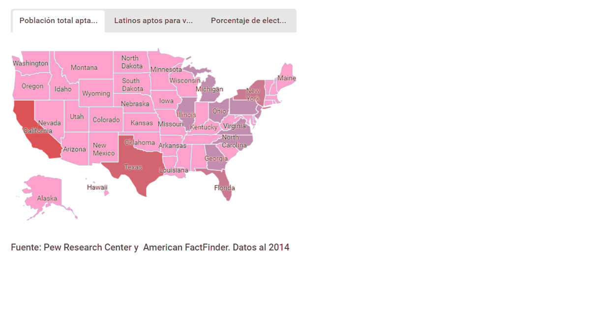 Mapa electoral de los votantes hispanos en Estados Unidos. 