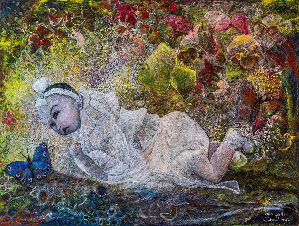 “Baby Zoila”, 2022, acrílico sobre lienzo, 30 x 40 pulgadas.