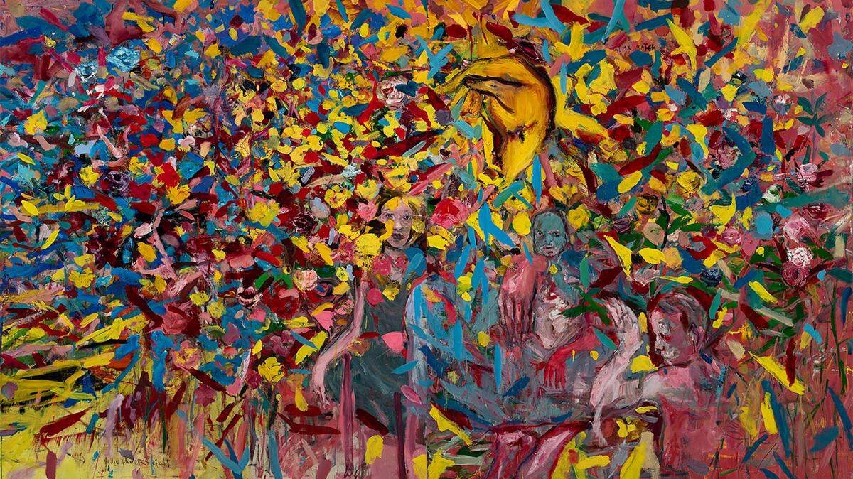 ‘Yellow Flowers Field’ (díptico), 2022, óleo sobre lienzo, 72 x 168 pulgadas.