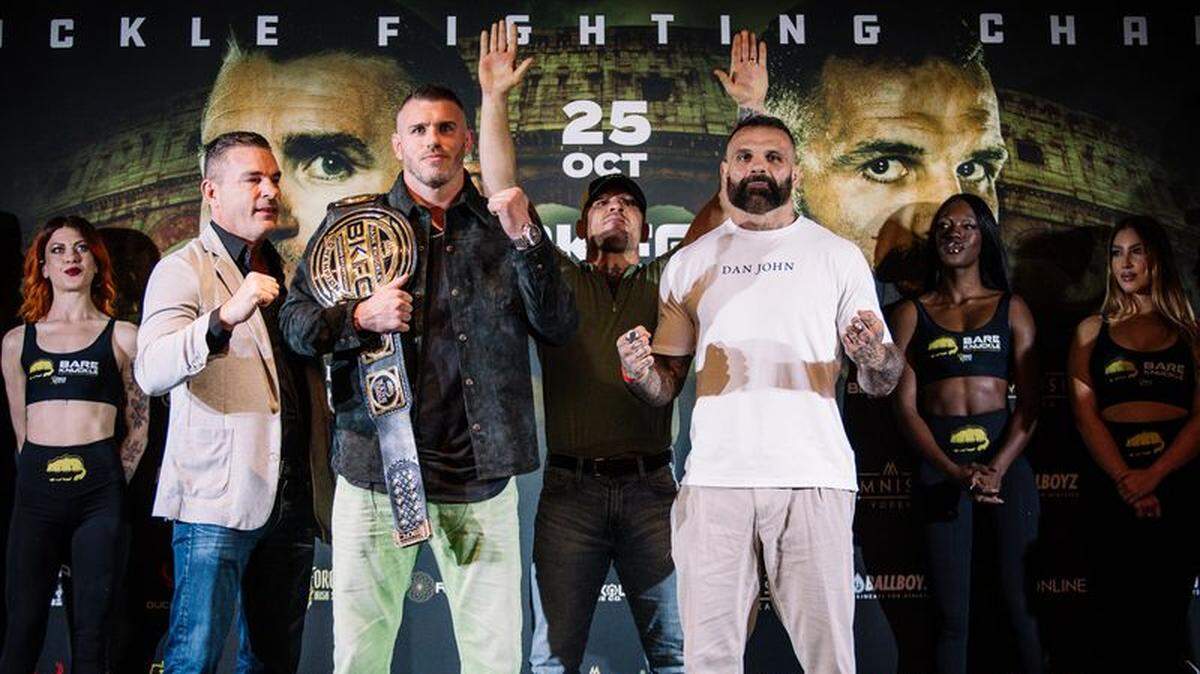 Chris Camozzi (izq.) regresa a Europa con la confianza de un campeón. El Palacio de Deportes de Roma será testigo de su próximo combate en BKFC 83 donde defenderá su título crucero ante Alessio Sakara. 
