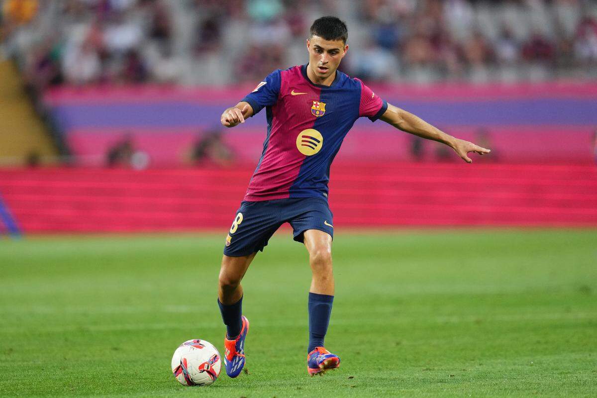 El mediocampista Pedro González anotó un gol para Barcelona en el partido ante Rayo Vallecano, celebrado el 27 de agosto de 2024 en Vallescas, Madrid.