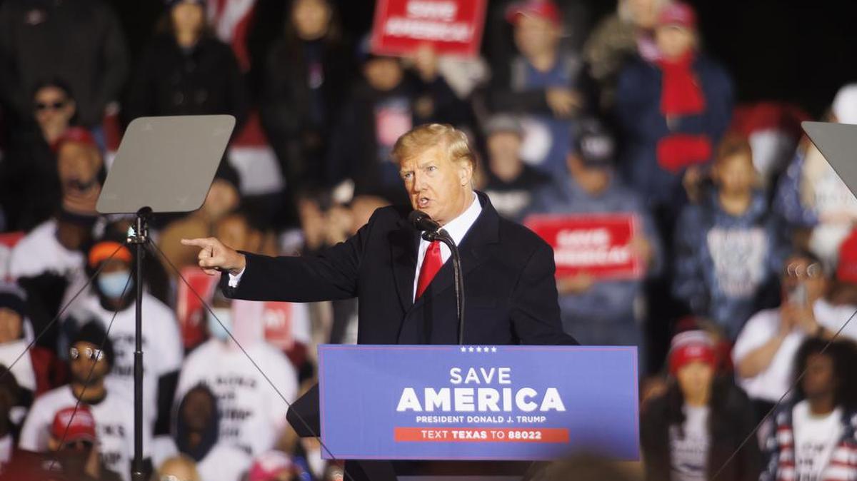Former President Donald Trump speaks at a rally on Jan. 29, 2022, in Conroe, Texas.