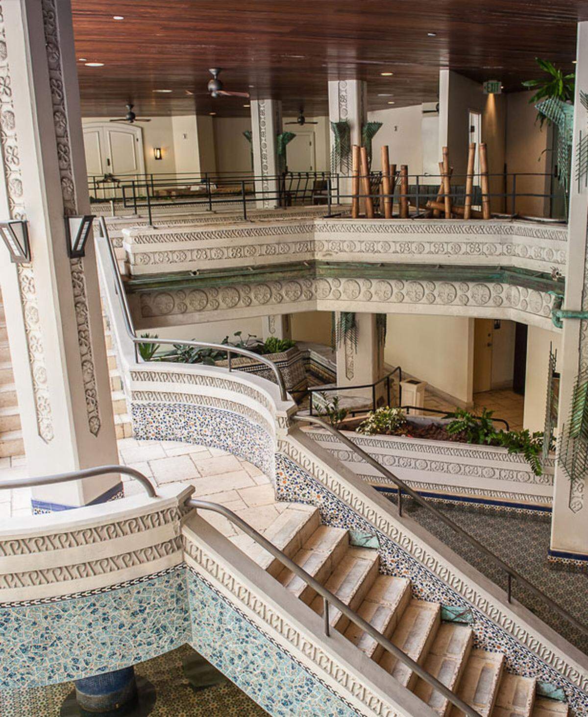 This is the interior of the Mayfair hotel, before the remodel. The hotel is known for having detailed mosaics and tile work.