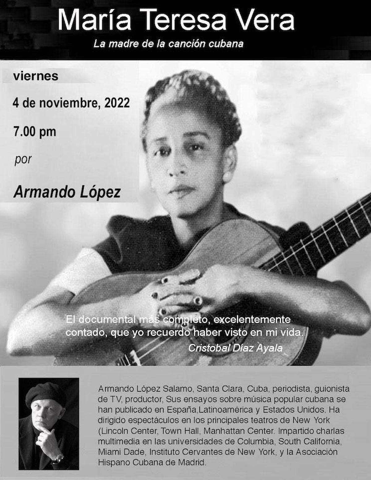 El Museo Diáspora Cubana presenta el documental: “María Teresa Vera la madre de la canción cubana”.