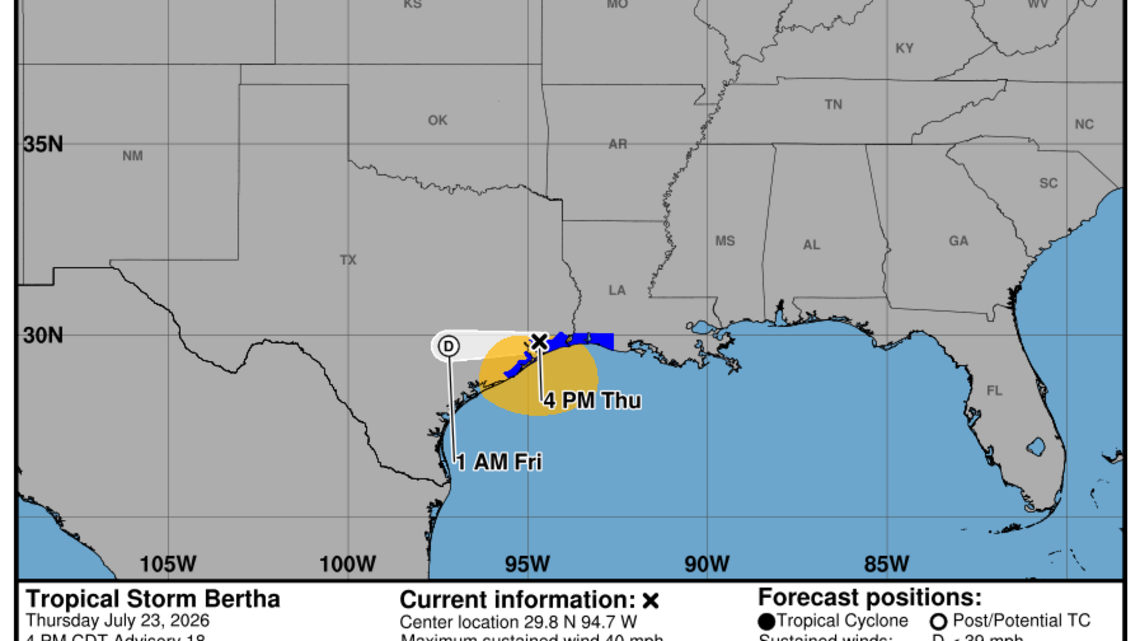 La tormenta tropical Bertha toca tierra en Texas