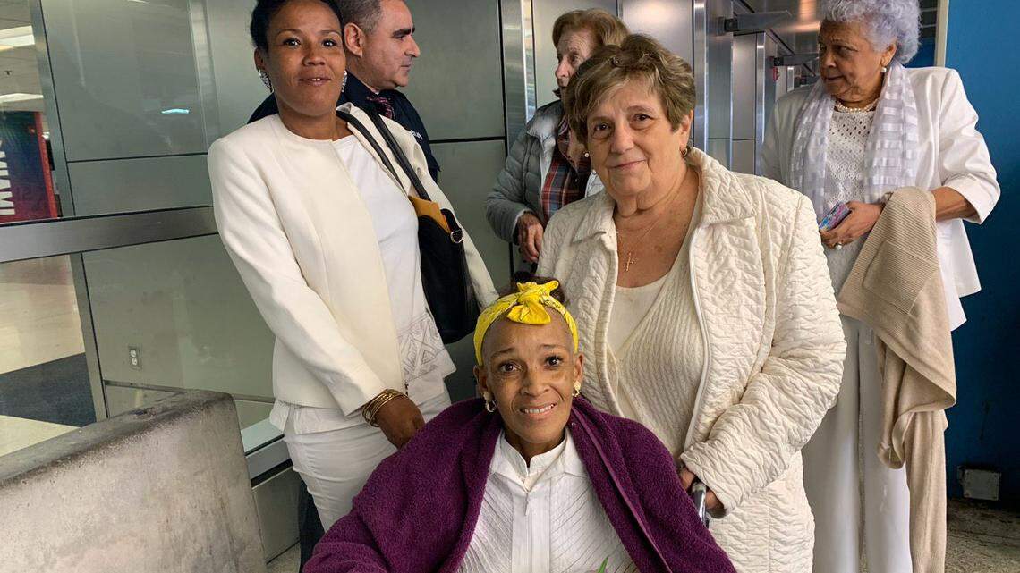 Xiomara Cruz Miranda, a member of the Cuban dissident group, The Ladies in White, arrives in Miami Tuesday, Jan. 21, 2020, to be treated at Jackson Memorial Hospital. She arrived on a humanitarian visa due to her medical condition.