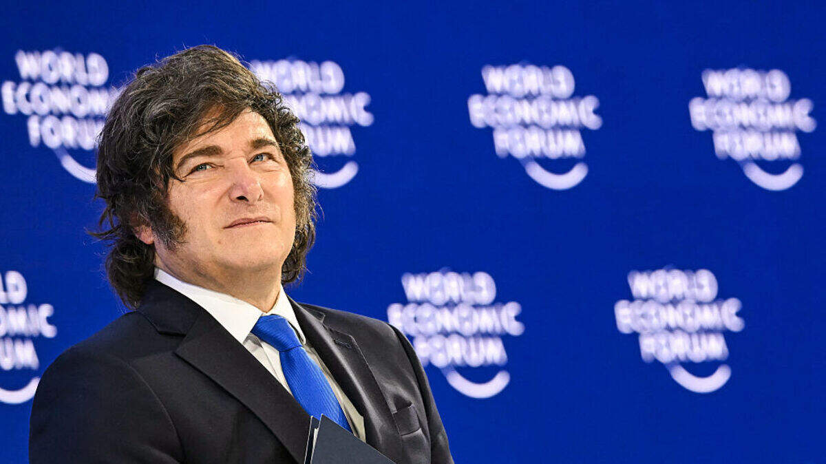 El presidente de Argentina, Javier Milei, participa en el Foro Económico Mundial (WEF, por sus siglas en inglés), en Davos, Suiza, el miércoles 21 de enero de 2026.