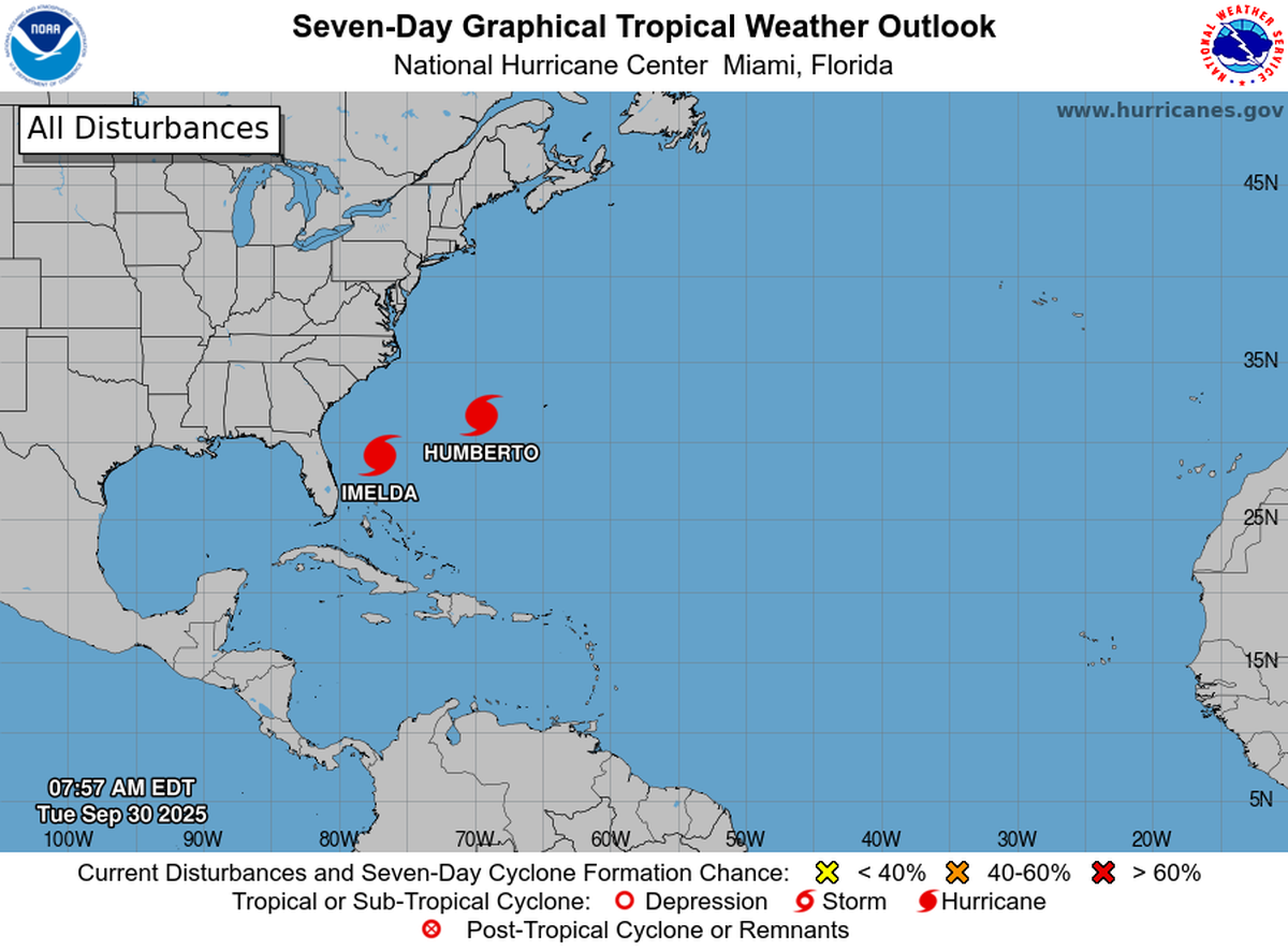 Los huracanes Imelda y Humberto ocasionarán oleajes muy fuertes desde Florida hasta el noreste de Estados Unidos.