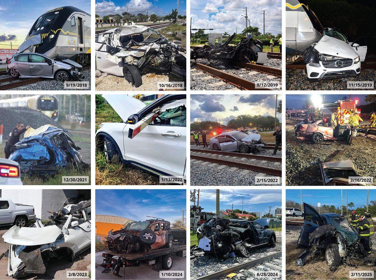Los trenes de Brightline han chocado con vehículos al menos 167 veces desde que comenzaron a operar en 2018; 21 de esos choques resultaron en la muerte de personas.