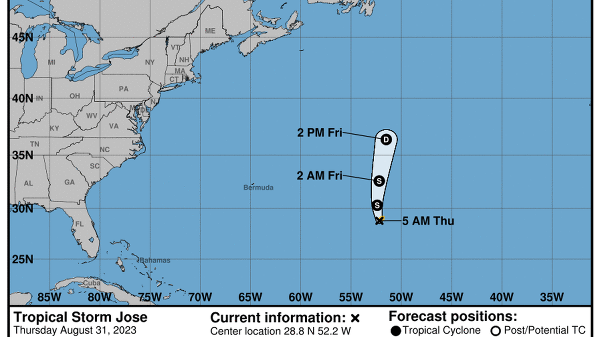 Tormenta José se formó en el Atlántico el 31 de agosto de 2023.