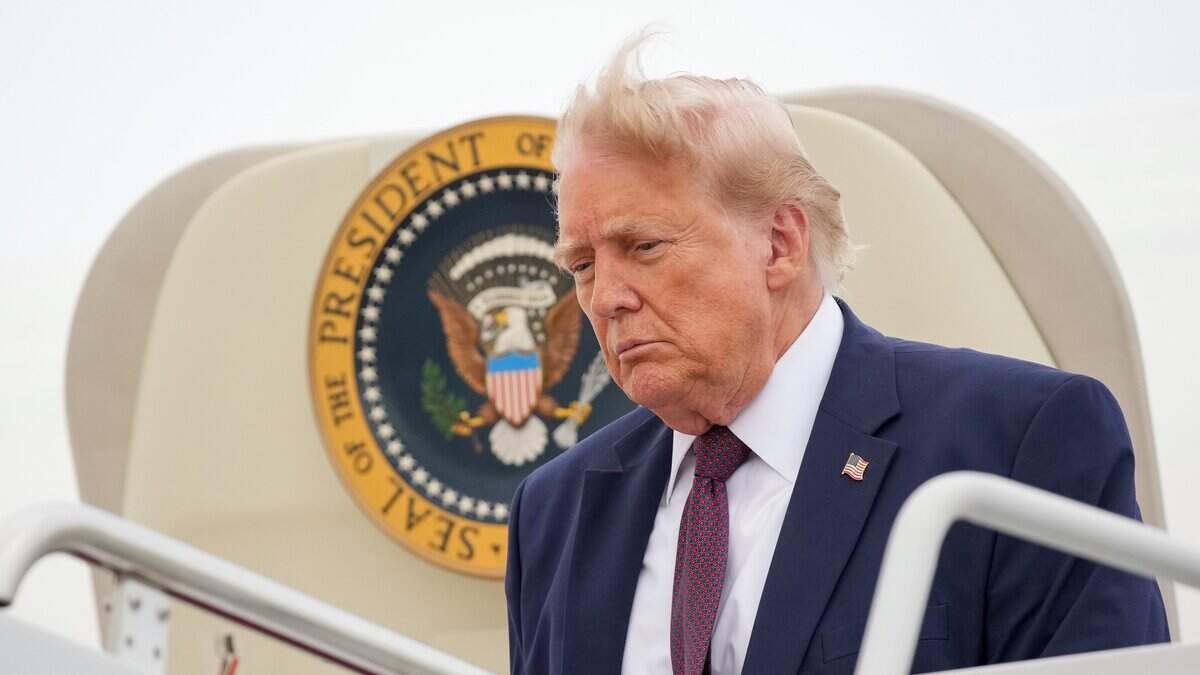 JOINT BASE ANDREWS, MARYLAND - JUNE 23: U.S. President Donald Trump exits from Air Force One after returning from Pennsylvania on June 23, 2026 at Joint Base Andrews, Maryland. President Trump delivered remarks at a Mack Trucks facility in Pennsylvania's Lehigh Valley. (Photo by Andrew Harnik/Getty Images)