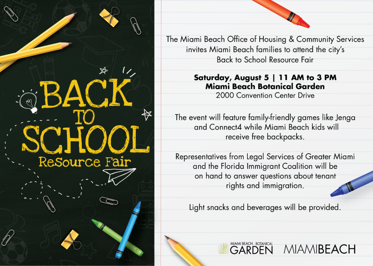 Feria de recursos de regreso a la escuela en el Jardín Botánico de Miami Beach.