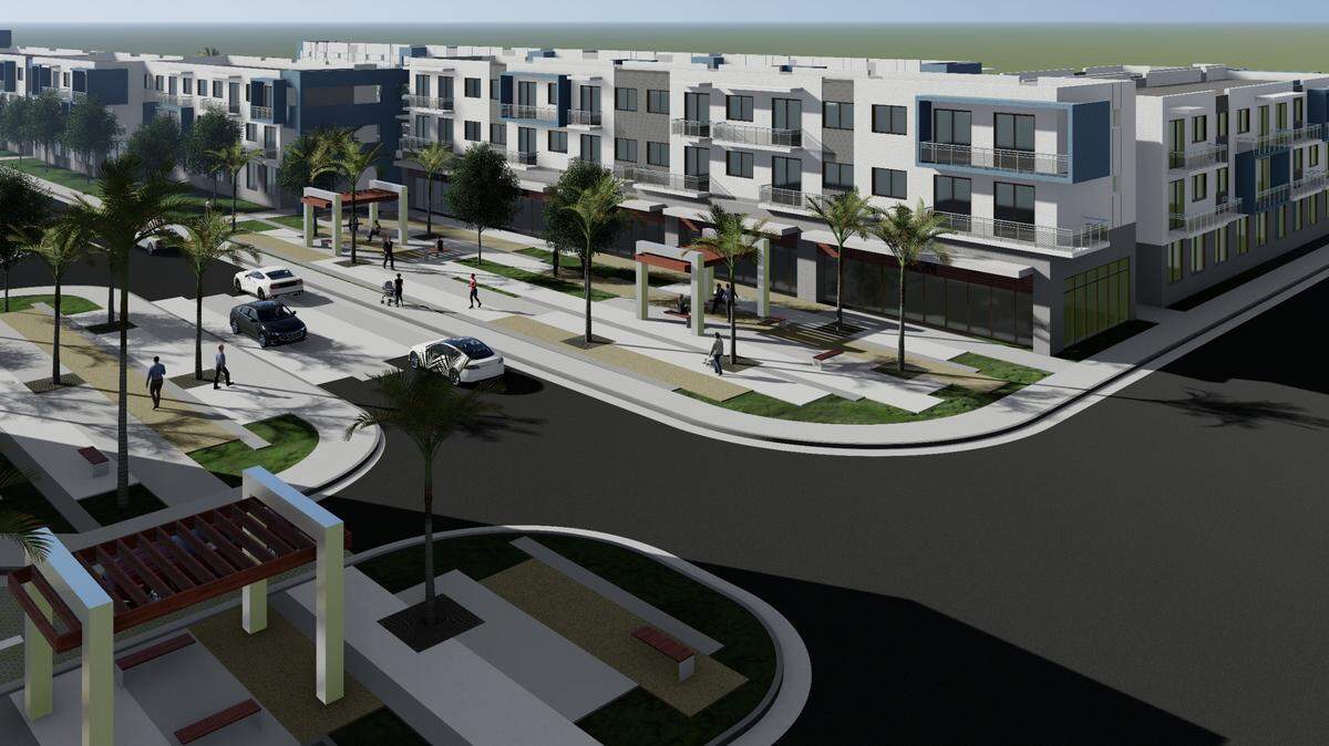 Representación del proyecto urbanístico de Prestige Companies ubicado en Market Station, en Hialeah, conformado por 114 unidades.
