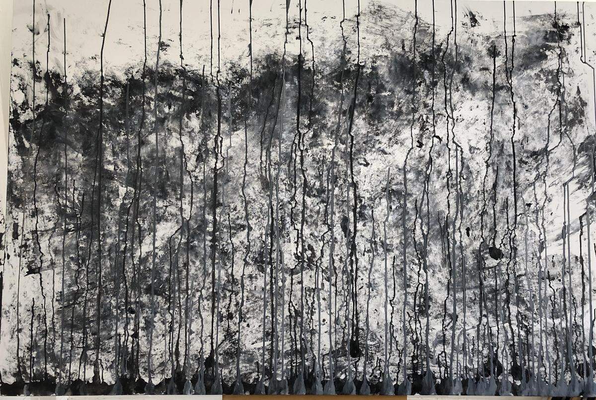 ‘Lluvia 2’. Acrílico sobre lienzo 38 x 31 pulgadas.