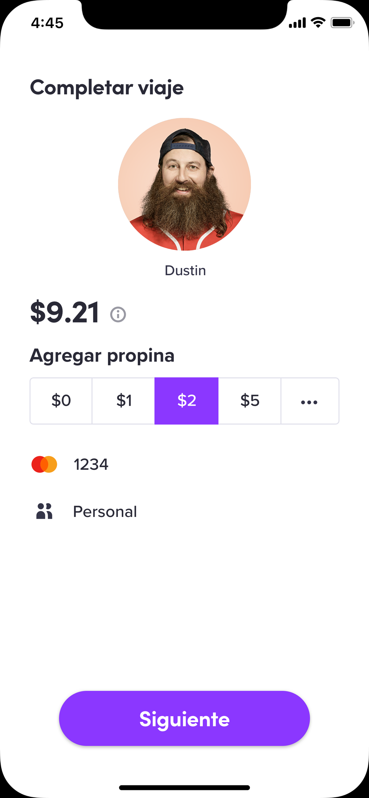 Captura de pantalla de la aplicación de Lyft utilizada por un usuario en español.