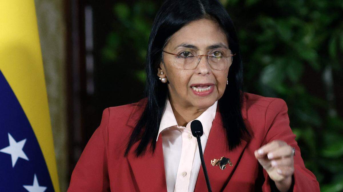 Venezuela's Vice President Delcy Rodriguez speaks during a meeting with the Diplomatic Corps, in Caracas, on June 23, 2025. (Photo by Pedro MATTEY / AFP) (Photo by PEDRO MATTEY/AFP via Getty Images)