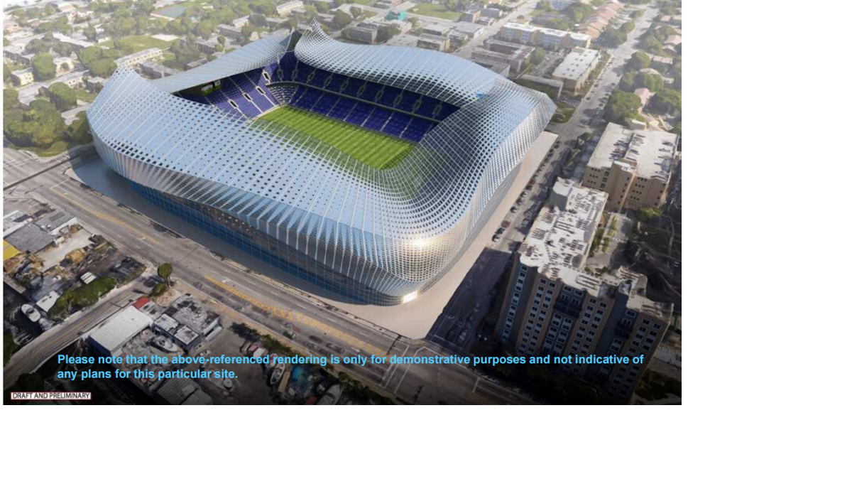 Una representación de el estadio de fútbol que propene David Beckham en Overtown.