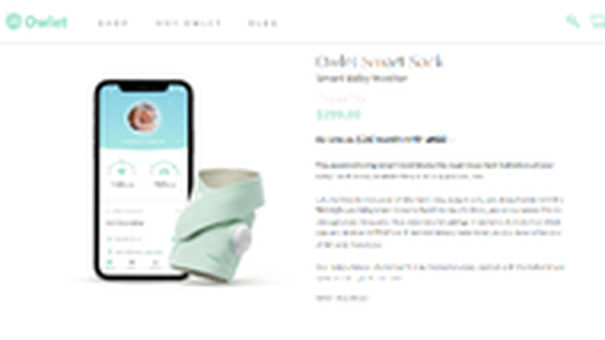 Owlet Baby Care ha descontinuado su monitor infantil Smart Sock en Estados Unidos tras recibir una carta de advertencia de la FDA. Captura de pantalla del portal digital de Owlet.
