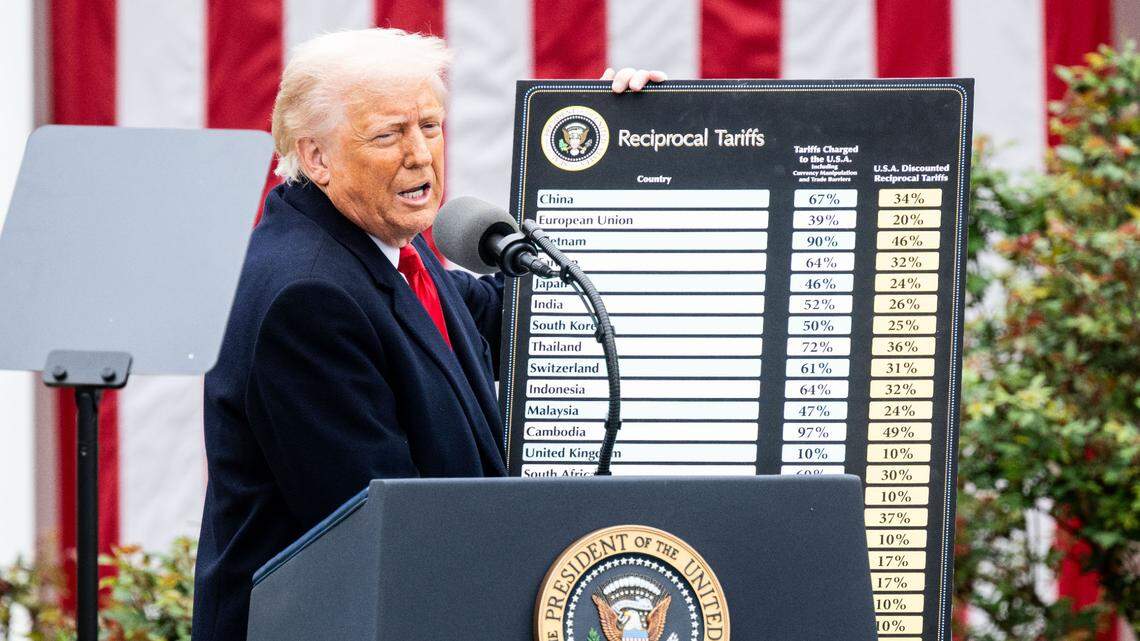 President Donald Trump announced reciprocal tariffs on April 2, 2025, in the White House.