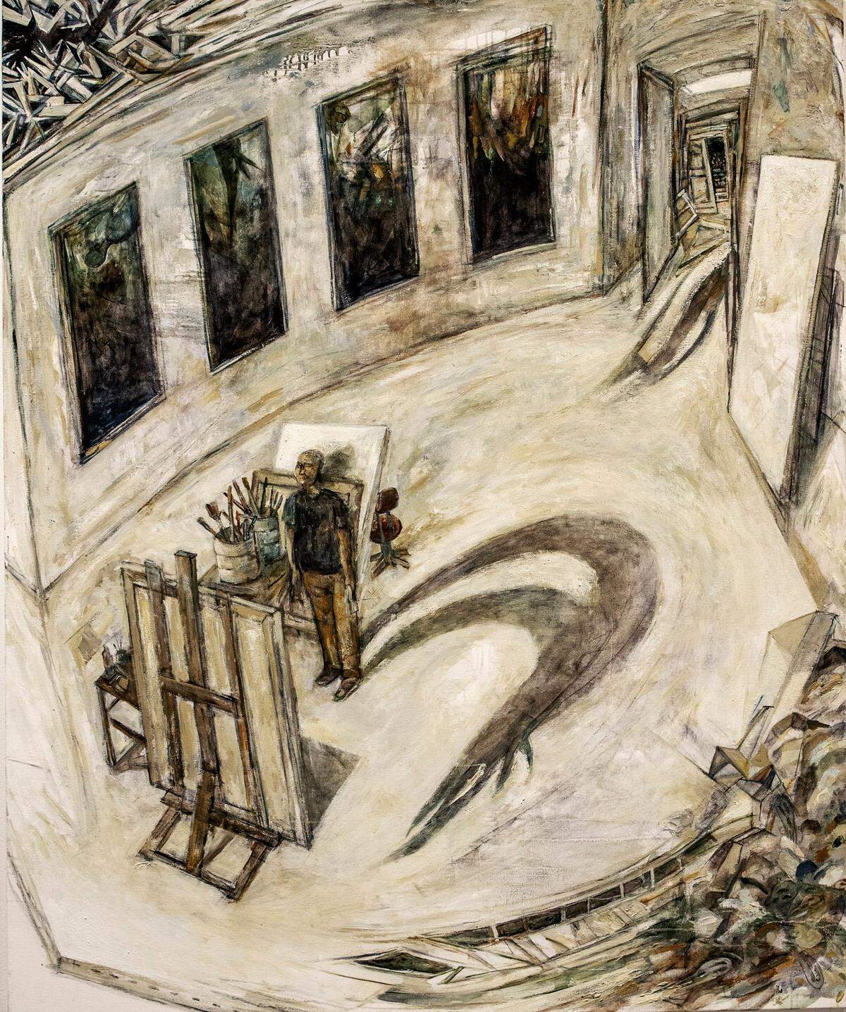 “Journey To The End Of The Night”, 2020. óleo sobre lienzo, 66 x 56 pulgadas.