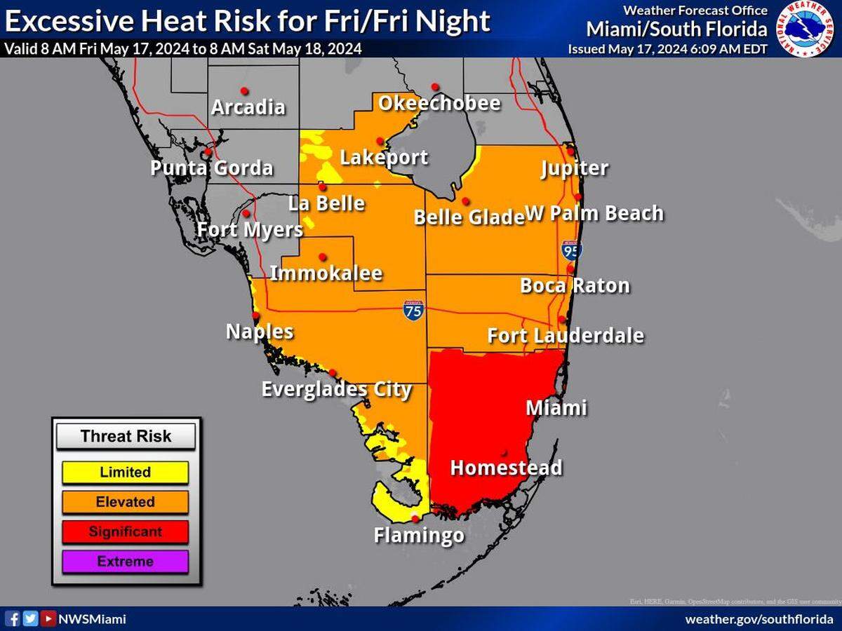 El Centro Nacional de Meteorología (NWS) emite una alerta de calor para el sur de la Florida.