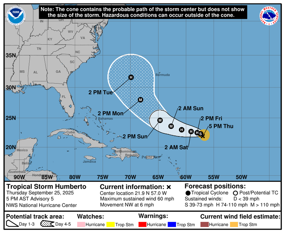 La tormenta Humberto podría convertirse en un poderoso huracán en el Atlántico.