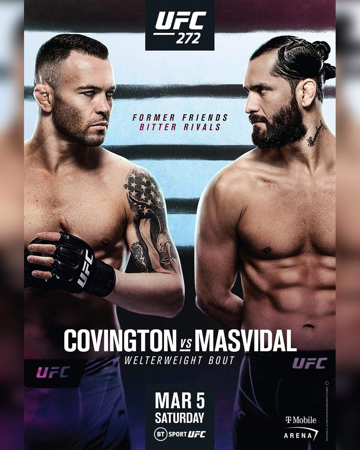 Jorge Masvidal (der.) y Colby Covington pelearán el próximo 5 de marzo en la T-Mobile Arena de Las Vegas.