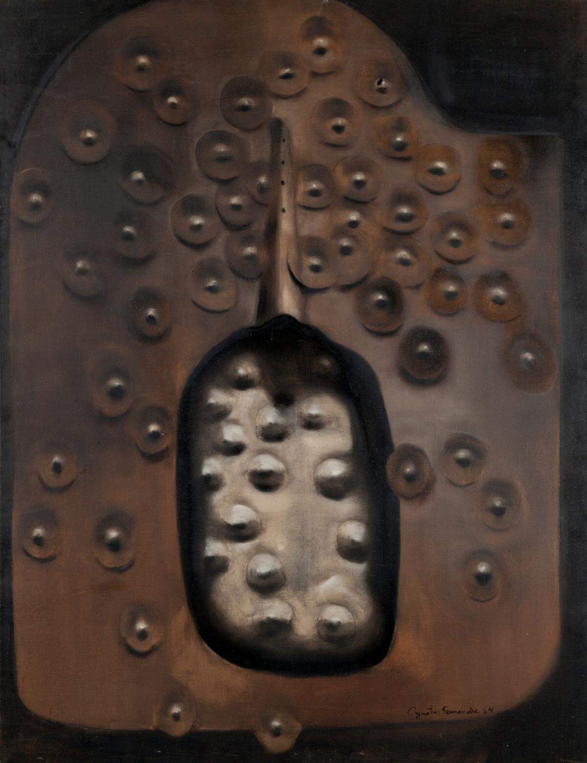 “Escudo”, 1964, óleo sobre lino, 57.25 x 44.25 pulgadas. Cortesía de Elizabeth Levine, FIU 2003.54.