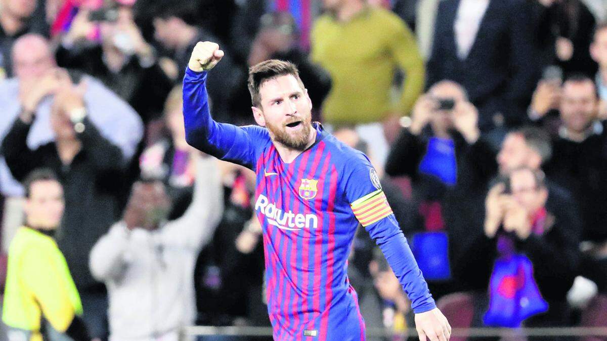 Lionel Messi celebra tras anotar el segundo gol de Barcelona ante Liverpool, en el partido de ida de las semifinales de la Liga de Campeones, celebrado el 1ro de mayo de 2019 en el estadio Camp Nou.