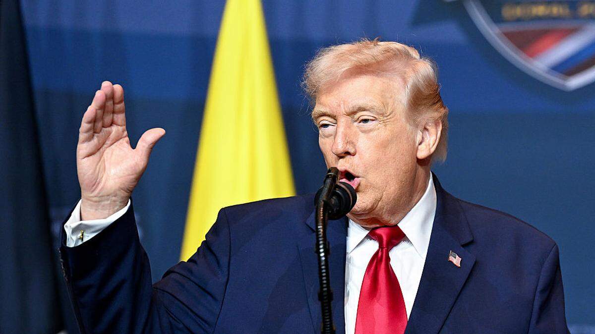 DORAL, FLORIDA - MARCH 07: U.S. President Donald Trump speaks as he hosts the “The Shield of the Americas Summit ,“ a gathering with heads of state and government officials from 12 countries in the Americas at the Trump National Doral Golf Club on March 7, 2026 in Doral, Florida. The White House describes the gathering as a landmark summit aimed at reshaping regional alliances and reinforcing U.S. influence in the Western Hemisphere. (Photo by Roberto Schmidt/Getty Images)