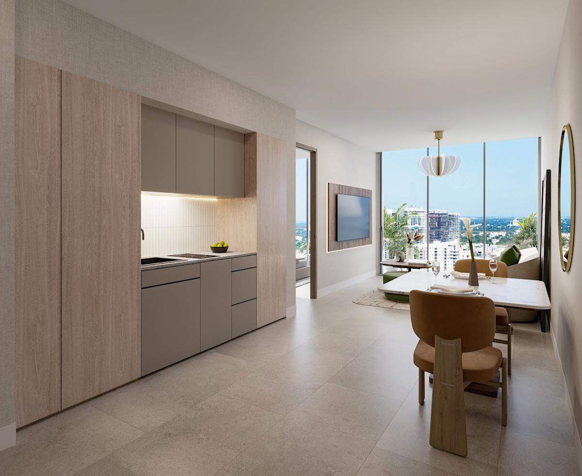 Los 608 apartamentos de Edge House Miami se venderán amueblados, y cuentan con puertas separadas para alquilar uno de los espacios, un studio con cocina y baño.
