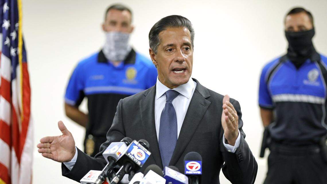 Miami-Dade Schools Superintendent Alberto Carvalho speaks at a press conference on Sept. 3, 2020, about cyberattacks against the school system during its first week of virtual classes in the 2020-21 school year.  All students were taking classes remotely at the time due to the coronavirus pandemic.