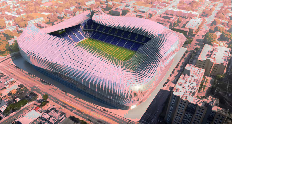 Este fue el diseño que se hizo cuando el atleta quiso construir un estadio junto a Marlins Park, y ahora podría ser modelo del nuevo sitio propuesto en Overtown. Miami Beckham United.