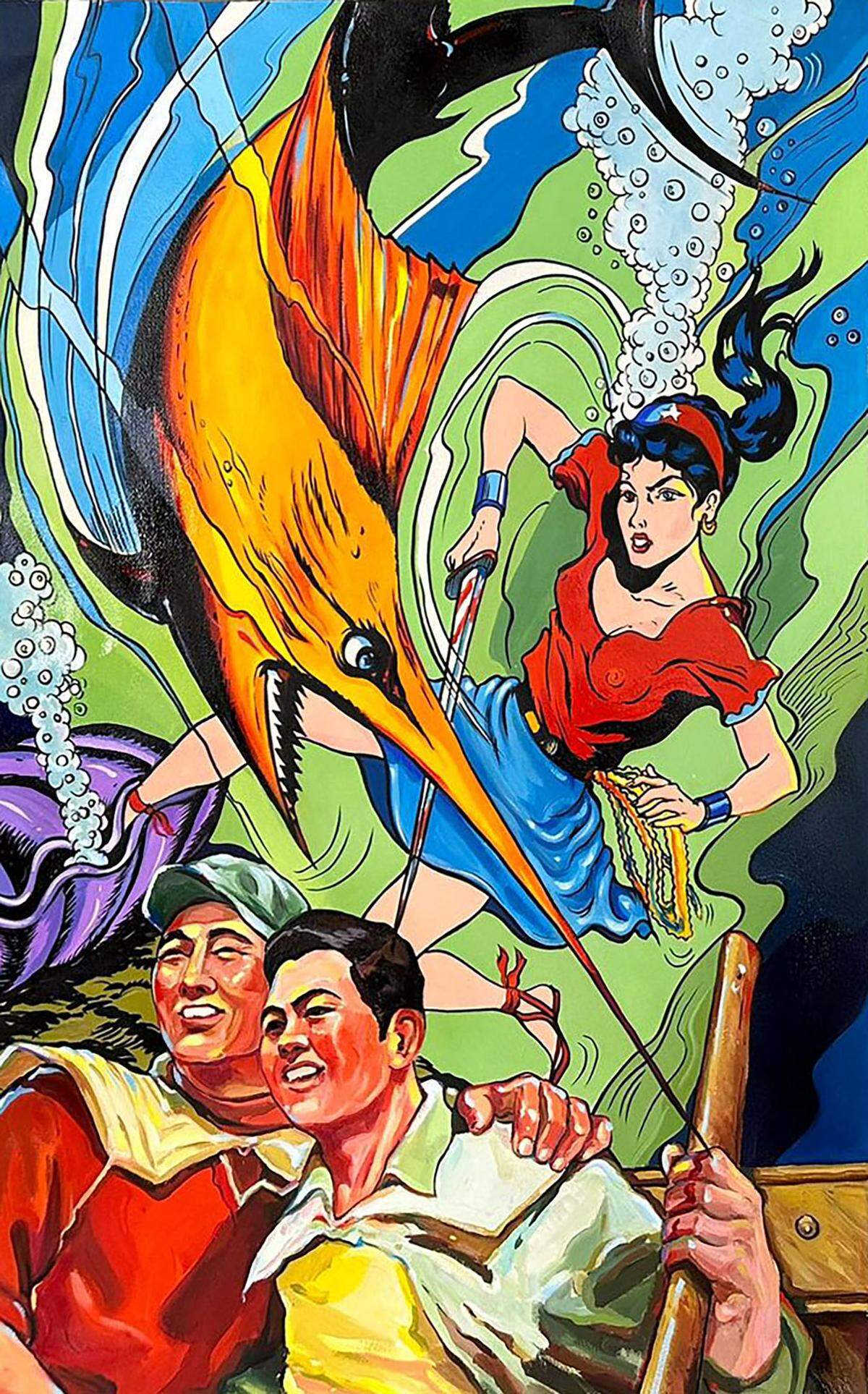 “El síndrome de Estocolmo”, de la serie “La contemplación de la primavera”, 2024, de Ciro Quintana. Gouache sobre papel. Enmarcado, 43.5 x 28.5 pulgadas.