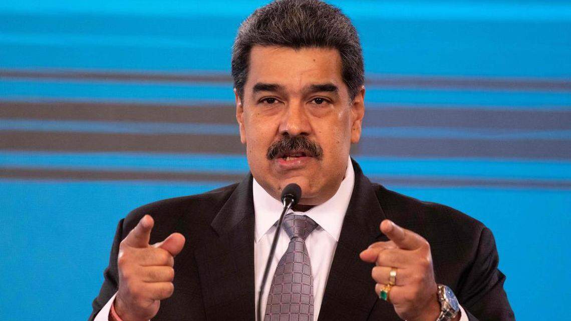 Venezuelan President Nicolás Maduro gestures while speaking during a press conference at the Miraflores presidential palace in Caracas on Feb. 17, 2021.
