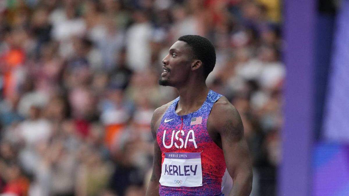 En esta foto de archivo, Frederik Kerley reacciona después que el equipo masculino de relevo 4x100m se lleva el oro en los Juegos Olímpicos de París 2024.