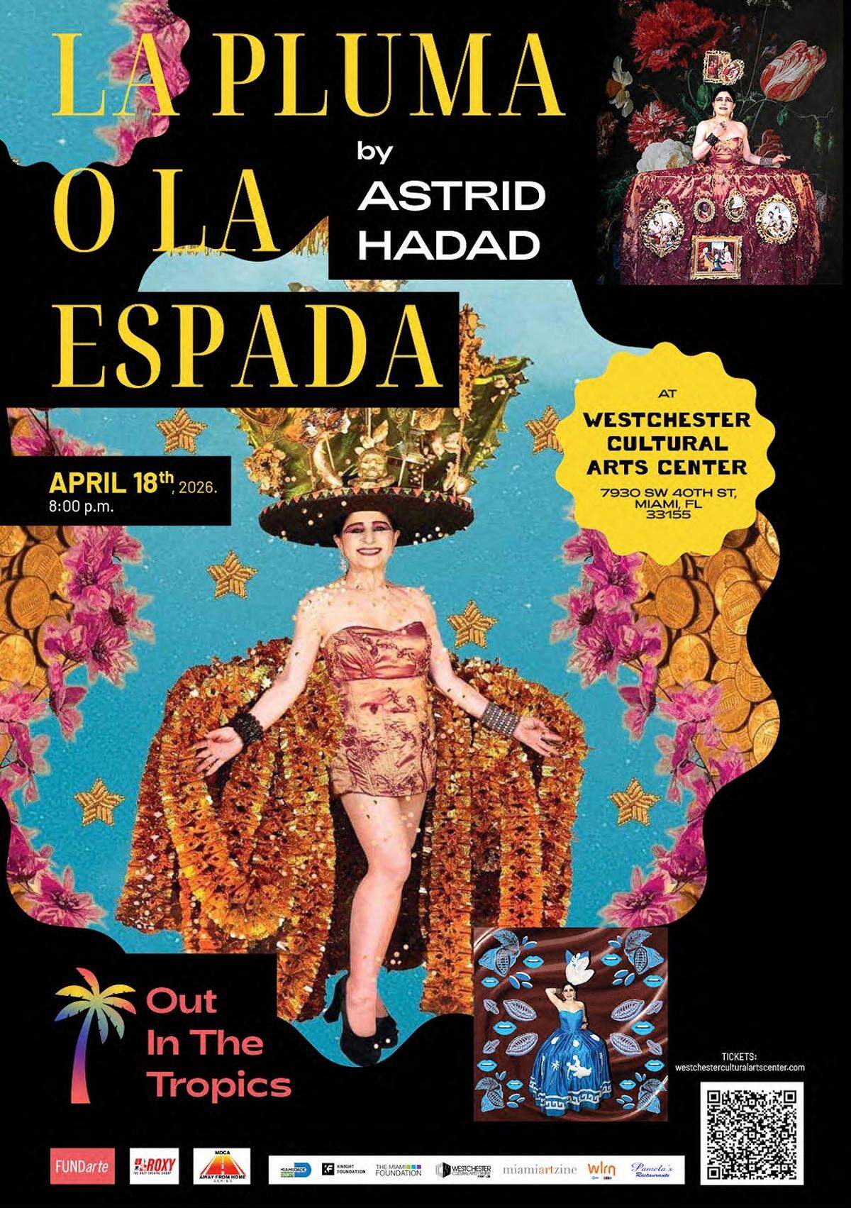 Imagen promocional de “La pluma y la espada”, de Astrid Hadad, en el Westchester Cultural Arts Center