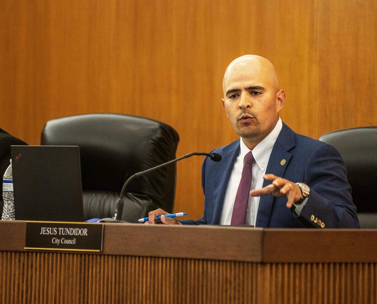 Hialeah Council Member Jesus Tundidor speaks during a tense council meeting to discuss a possible annexation by Hialeah of part of Brownsville, a historic Black neighborhood in Miami-Dade County, on Tuesday April 25 2023.