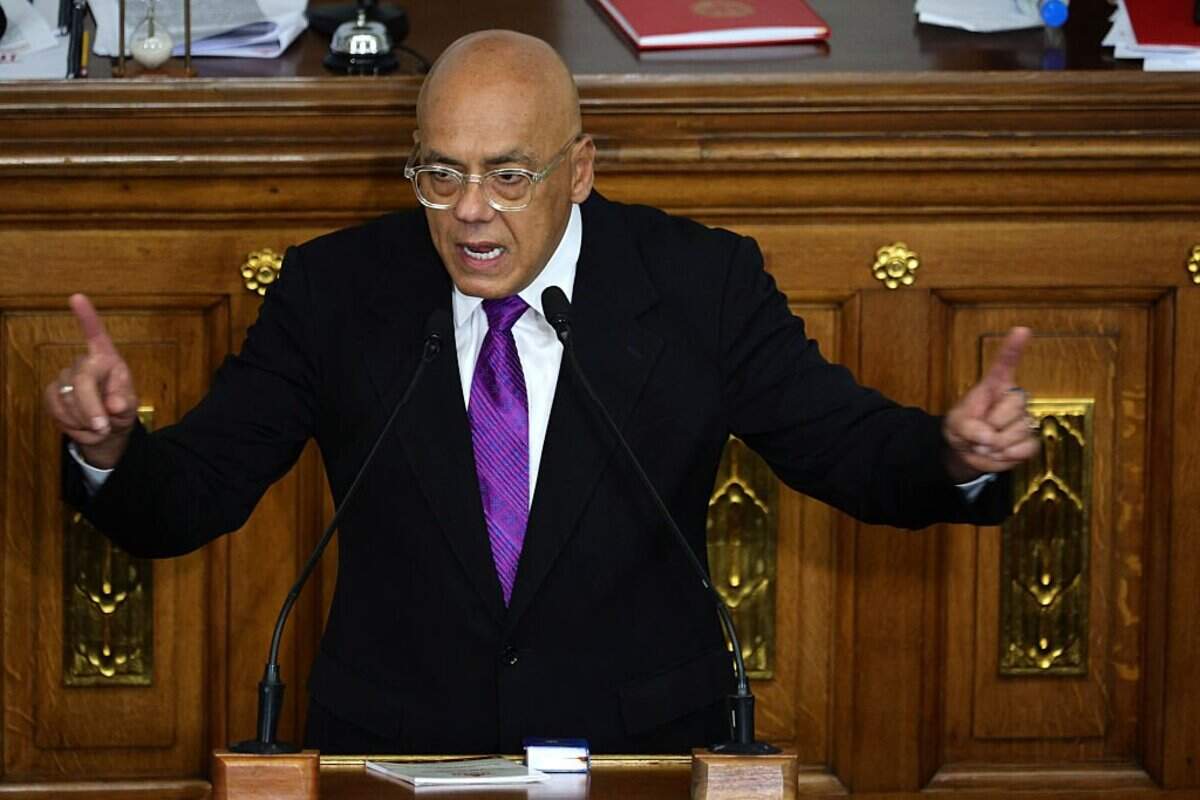 CARACAS, VENEZUELA - JANUARY 05: Deputy Jorge Rodriguez speaks during the inaugural session for the 2026-2031 Legislative Constitutional Period at Palacio Federal Legislativo on January 05, 2026 in Caracas, Venezuela. Two days after Nicolas Maduro and his wife, Cilia Flores, were captured in Caracas by the US forces the National Assembly confirmed Vice President Delcy Rodriguez as Acting President. (Photo by Jesus Vargas/Getty Images)
