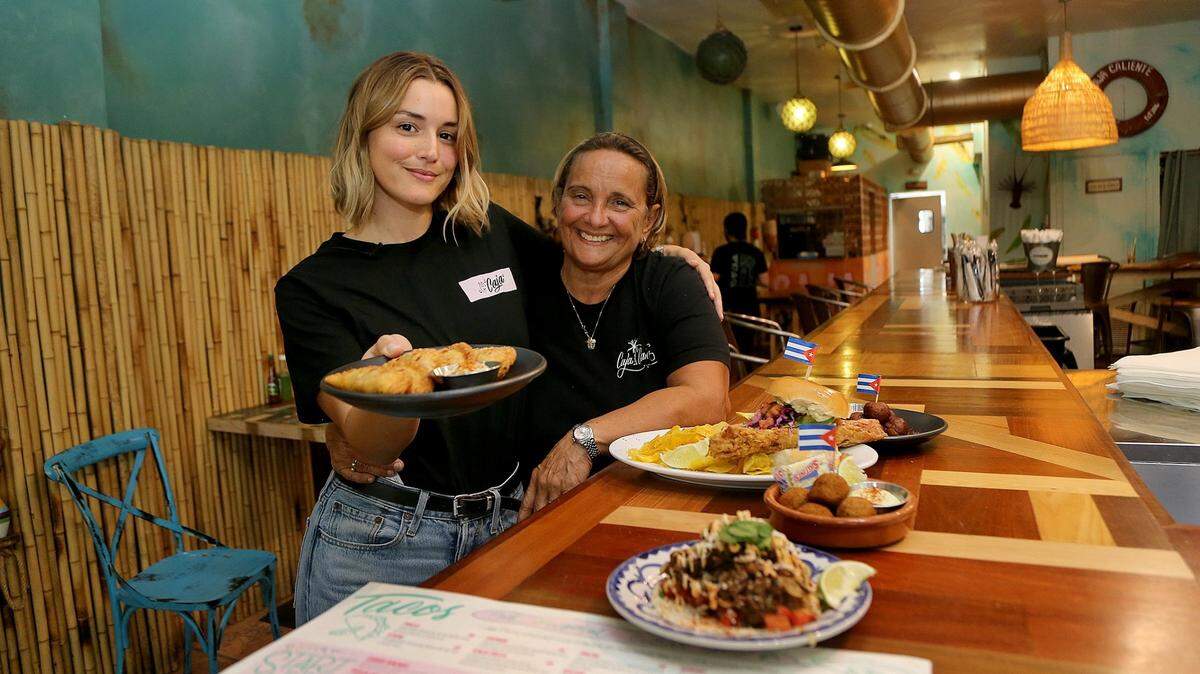 Chef Mika León and her mother Lupita Estupiñán at the Caja Caliente in Coral Gables, which is now closed.
