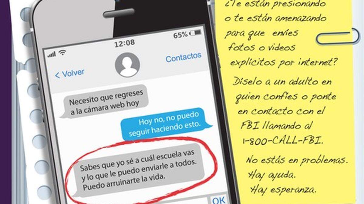 La sextorsión implica que un delincuente, que se hace pasar por otra persona, obliga a un menor a crear y enviar imágenes o vídeos sexualmente explícitos y luego amenaza con revelar ese material.