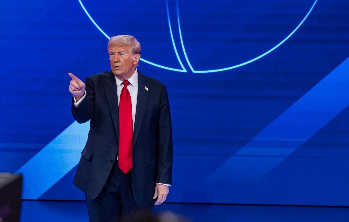 Republican nominee former President Donald Trump answers questions from attendees during a Noticias Univision’s Town Hall, “Los Latinos Preguntan” at Univision studios in Doral, on Wednesday, October 16, 2024.
