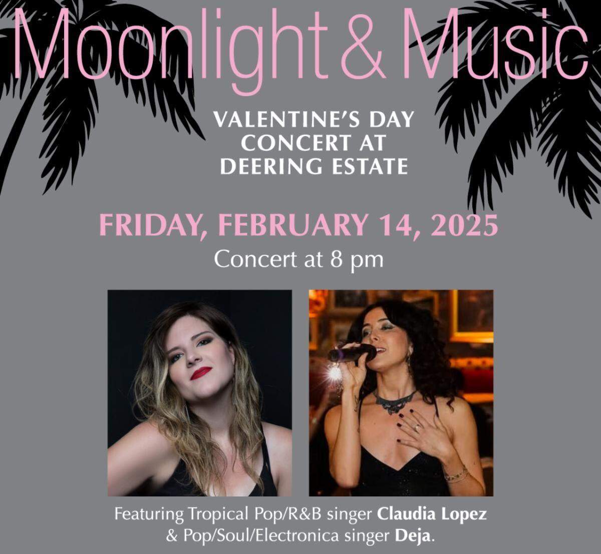 ‘Moonlight & Music’: Concierto de San Valentín con Claudia López & Deja en Deering Estate.