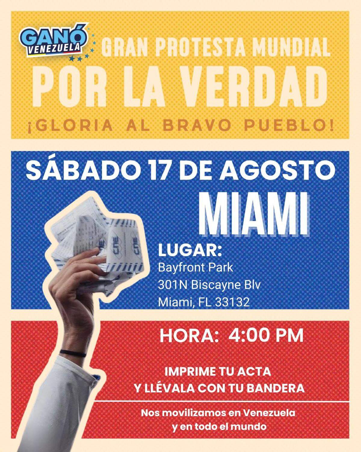 La manifestación se llevará acabo en el Bayfront Park, en el centro de Miami.