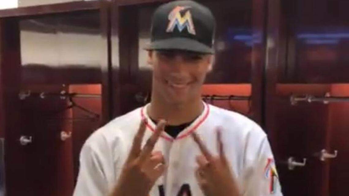 Sandy Gastón cuando hizo su showcase a principios de octubre en el Marlins Park.